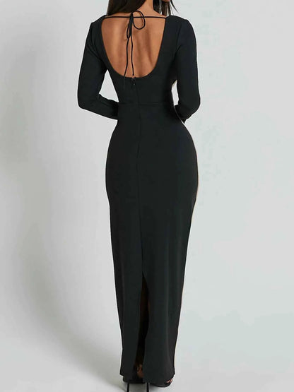 Contrast Trim Long Sleeve Bodycon Maxi Dress