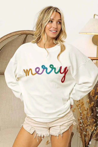 BiBi Merry Tinsel Lettering Drop Shoulder Sweatshirt