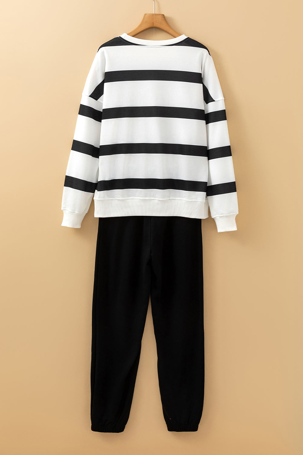 Light French Beige Striped Drop Shoulder Pullover and Joggers Set - The Eggy's store