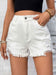 Distressed Raw Hem High Rise Denim Shorts