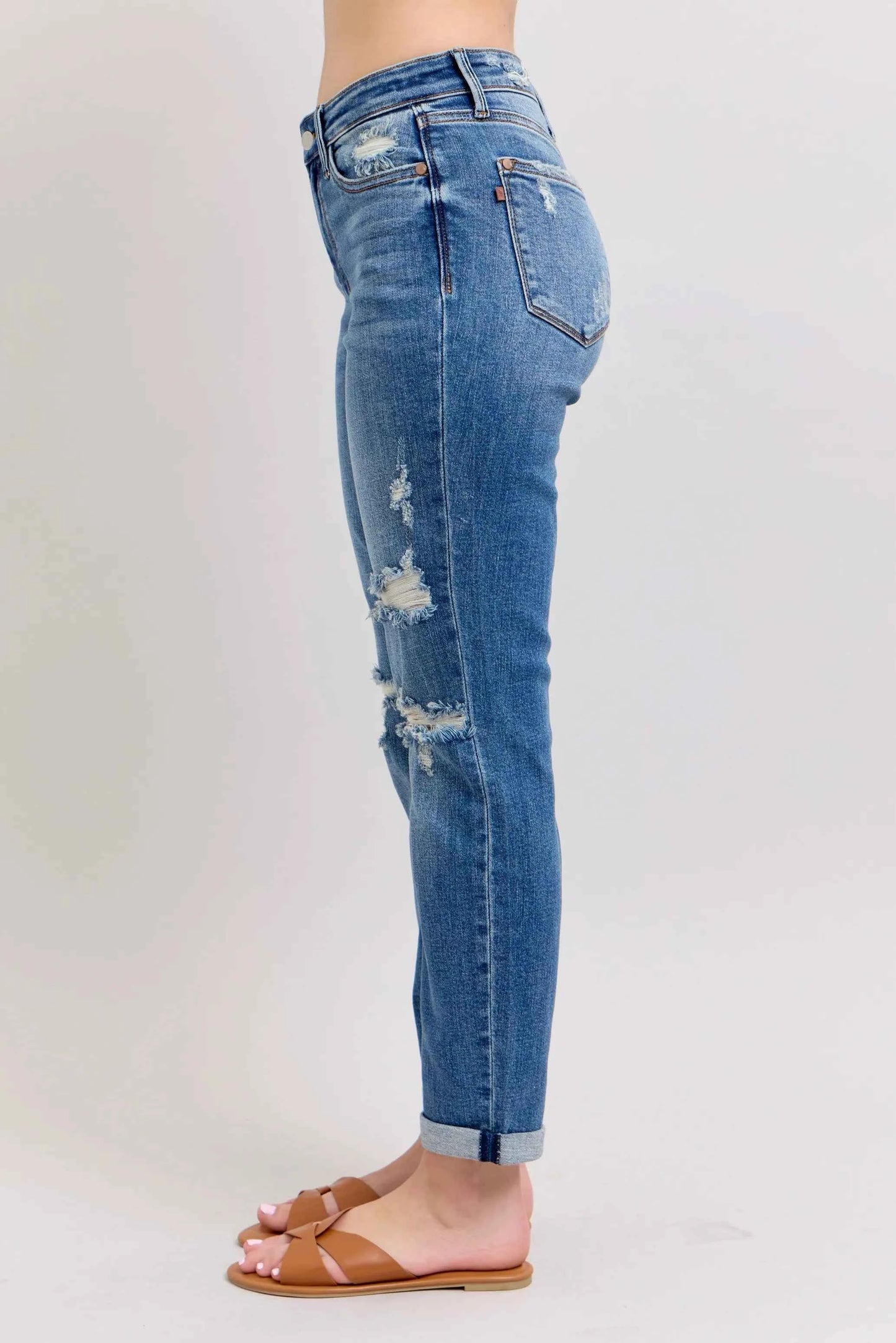 Judy Blue Full Size Mr Vintage Wash Boyfriend Fit W/ Destroy Jeans Plue Size