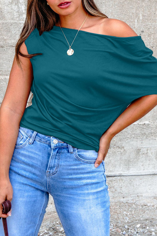 Gossamer Pink Plus Size Blouse – Asymmetric Neckline & Short Sleeves