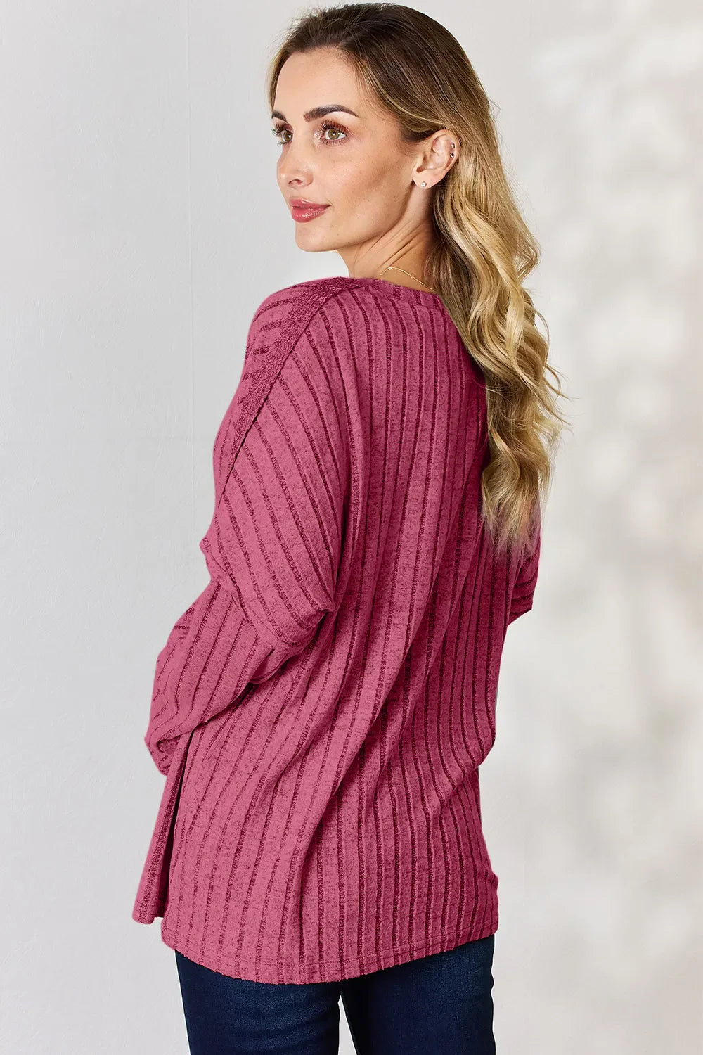 Basic Bae Full Size Ribbed Half Button Long Sleeve Women's T-Shirt - The Eggy's store