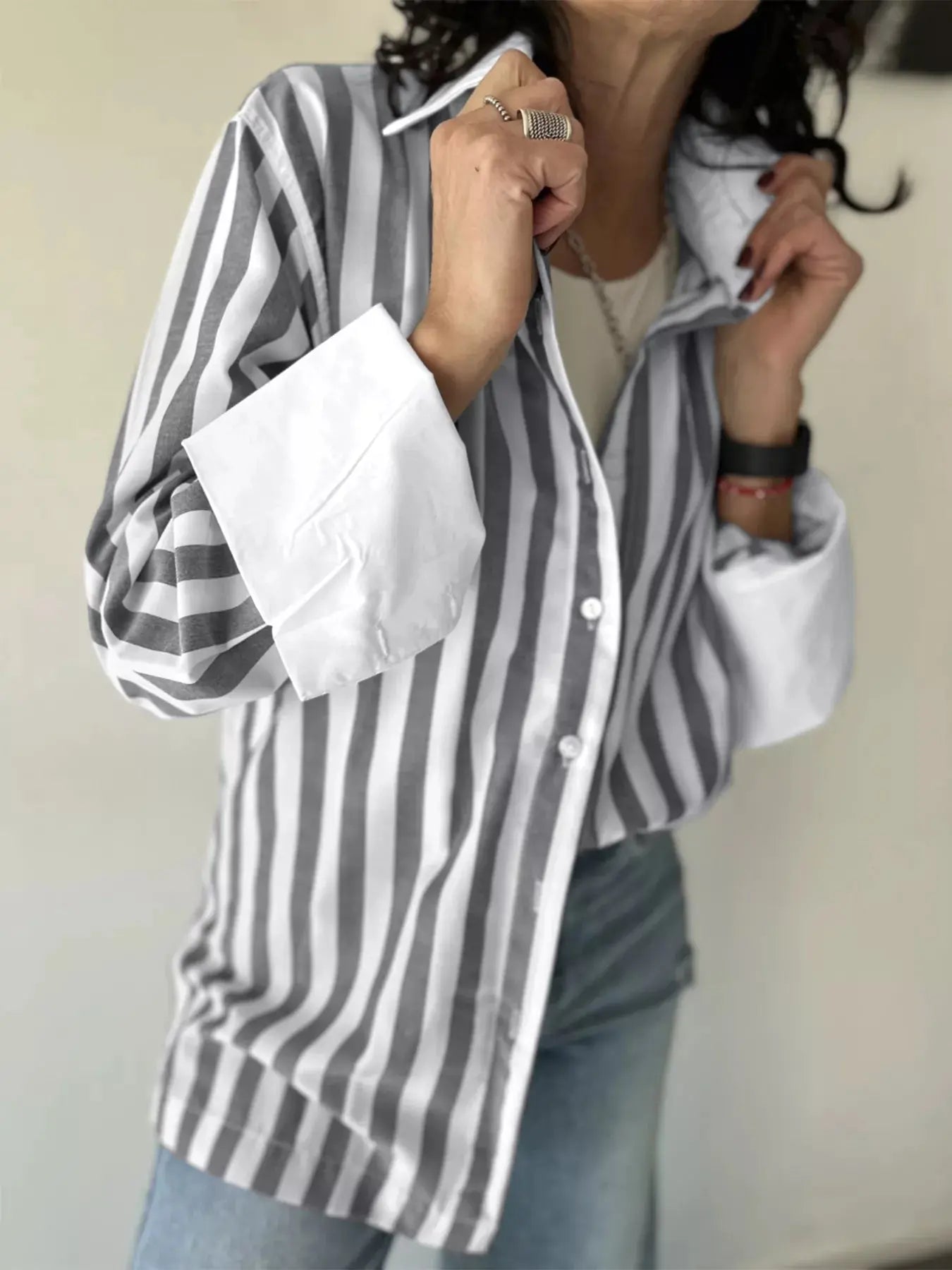 Striped Oversized Button Up Blouse