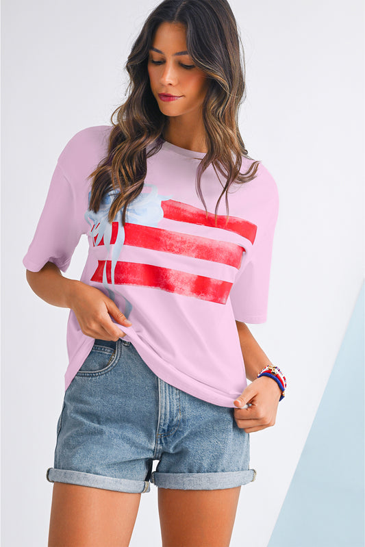 Flag Bow Graphic Crewneck Women's T-Shirt
