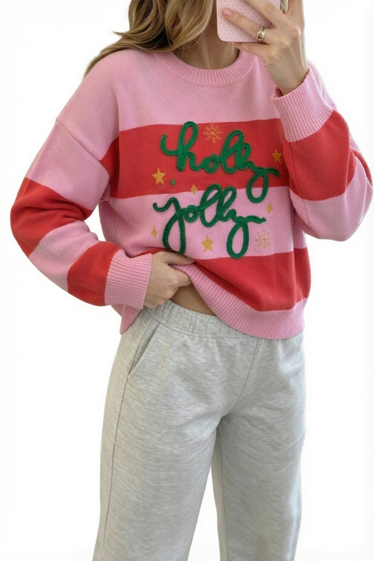 Striped Holly Jolly Sequin Christmas Sweater