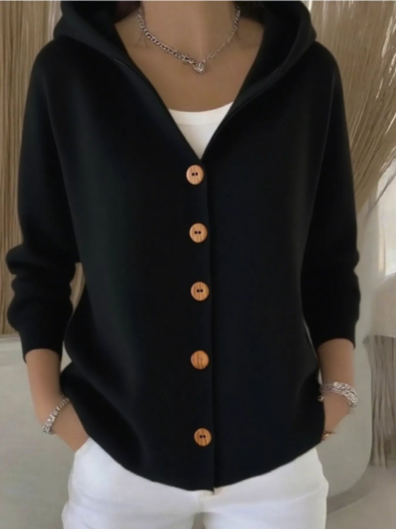 Full Size Hooded Button-Down Knit Cardigan Plus Size
