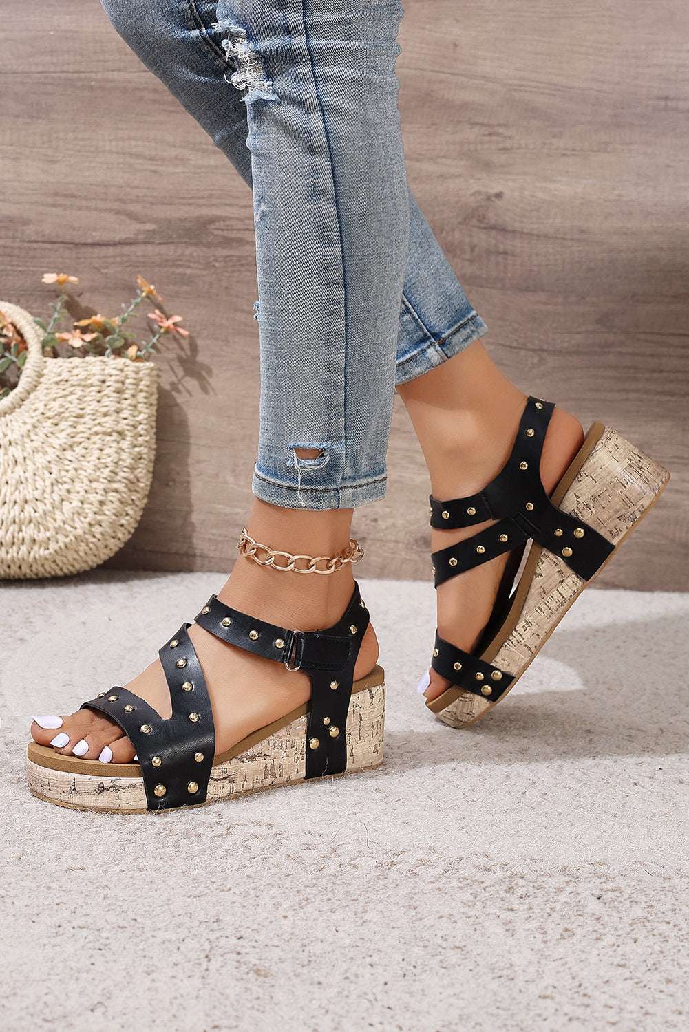 Strappy Leather Wedge Sandals