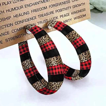 Plaid PU Leather Hoop Holiday Earrings