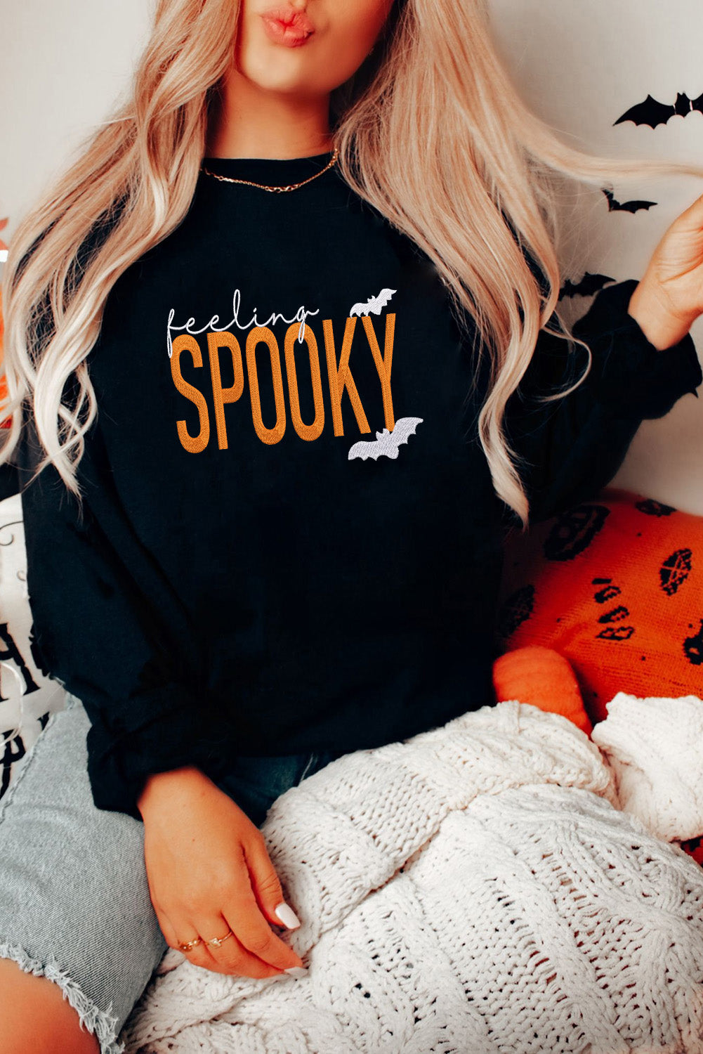Feeling Spooky Embroidered Drop Shoulder Sweatshirt