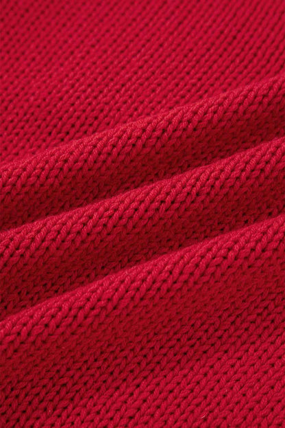 Fiery Red Merry Pattern Colorblock Edge Drop Shoulder Cozy Sweater