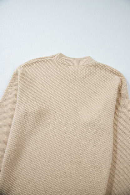 Parchment Knit Women's Top with Solid Textured Design and Split Cuff Drop Shoulder - The Eggy's store