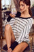 BiBi Stripe Yarn Dye Waffle One Shoulder Ribbon Detail Top