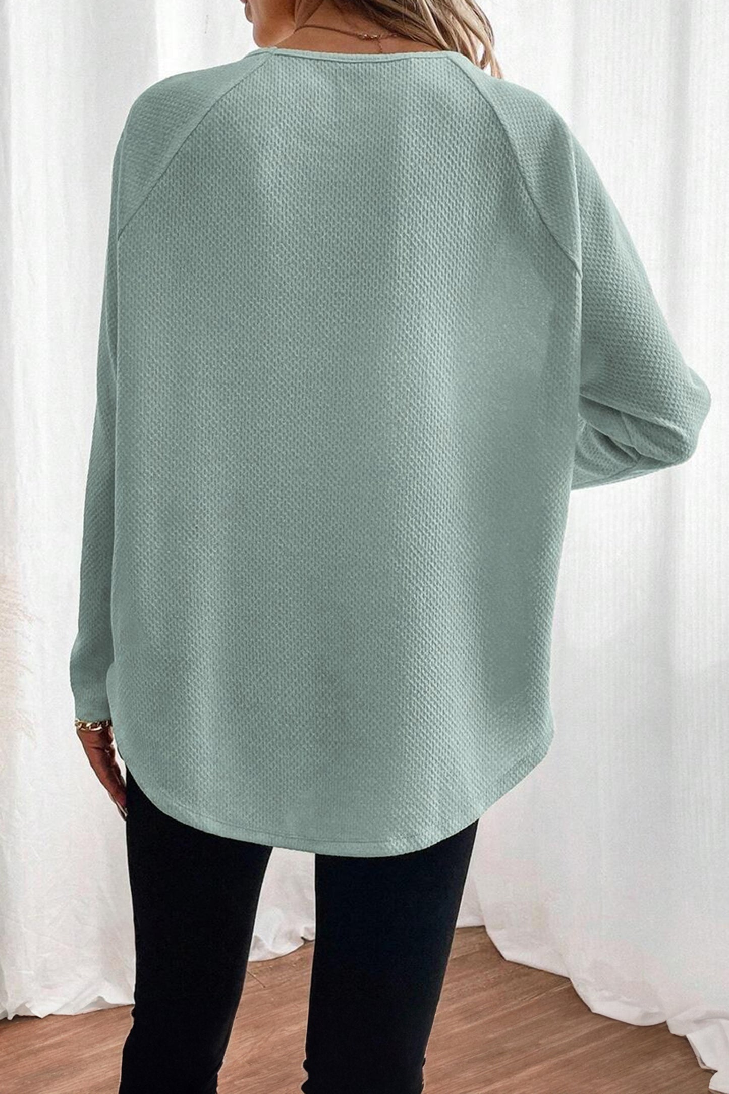 Textured Raglan Sleeve Knit Loose Blouse