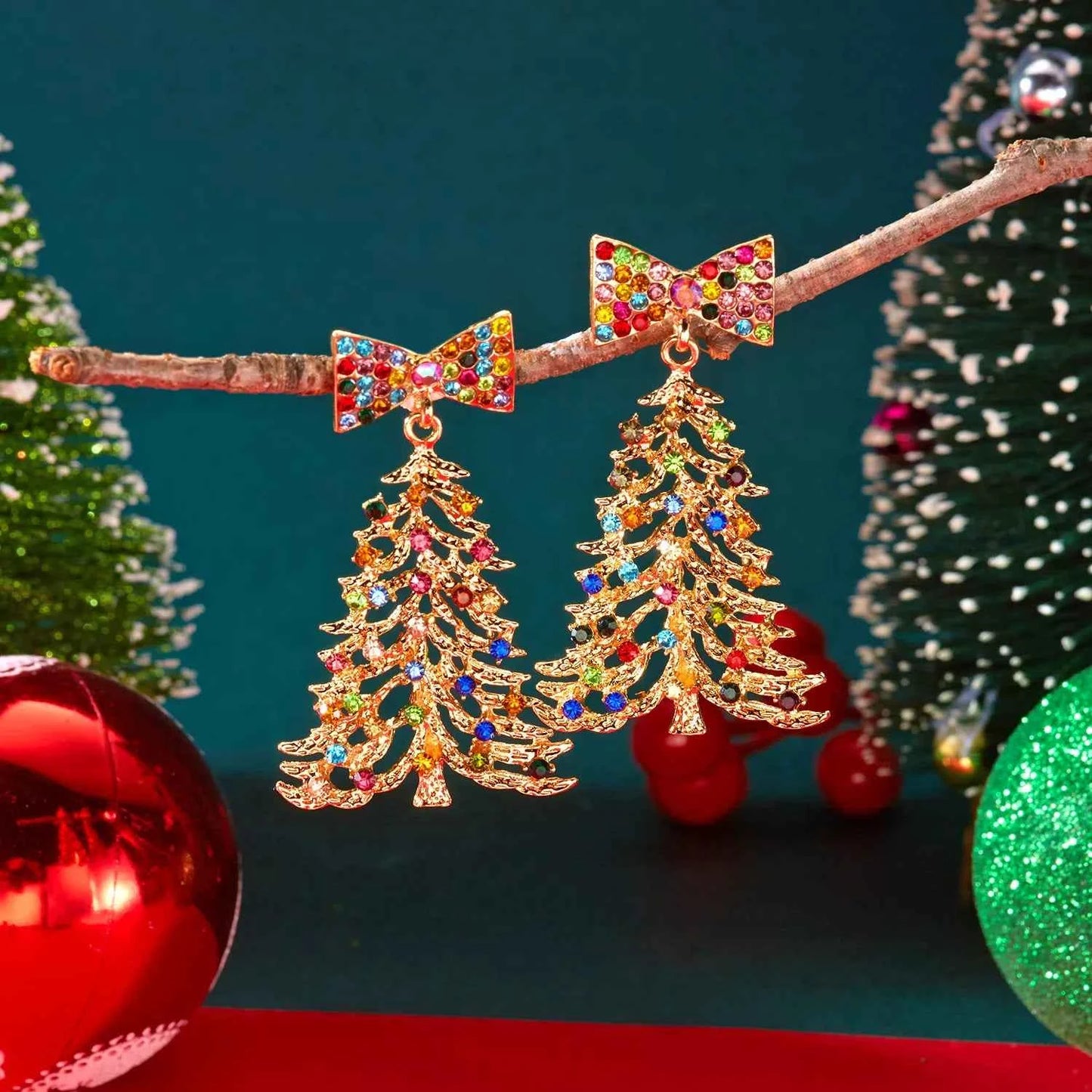 Christmas Tree Bow Drop Earrings