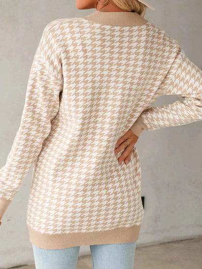 Contrast Edge Metal Button Slim Cardigan with Pockets