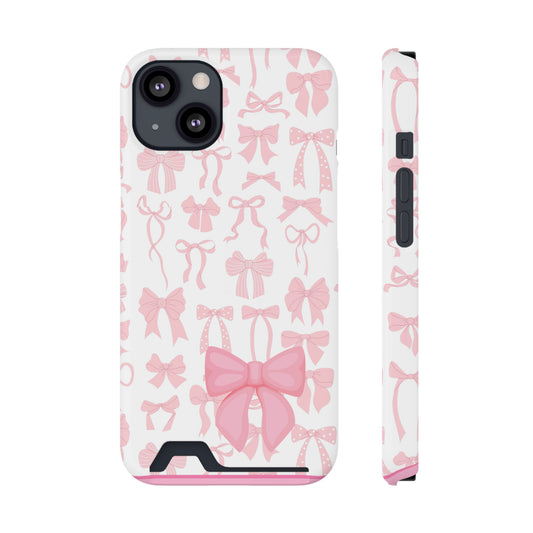 Pink Bow Phone Case with Card Holder - Stylish and Functional