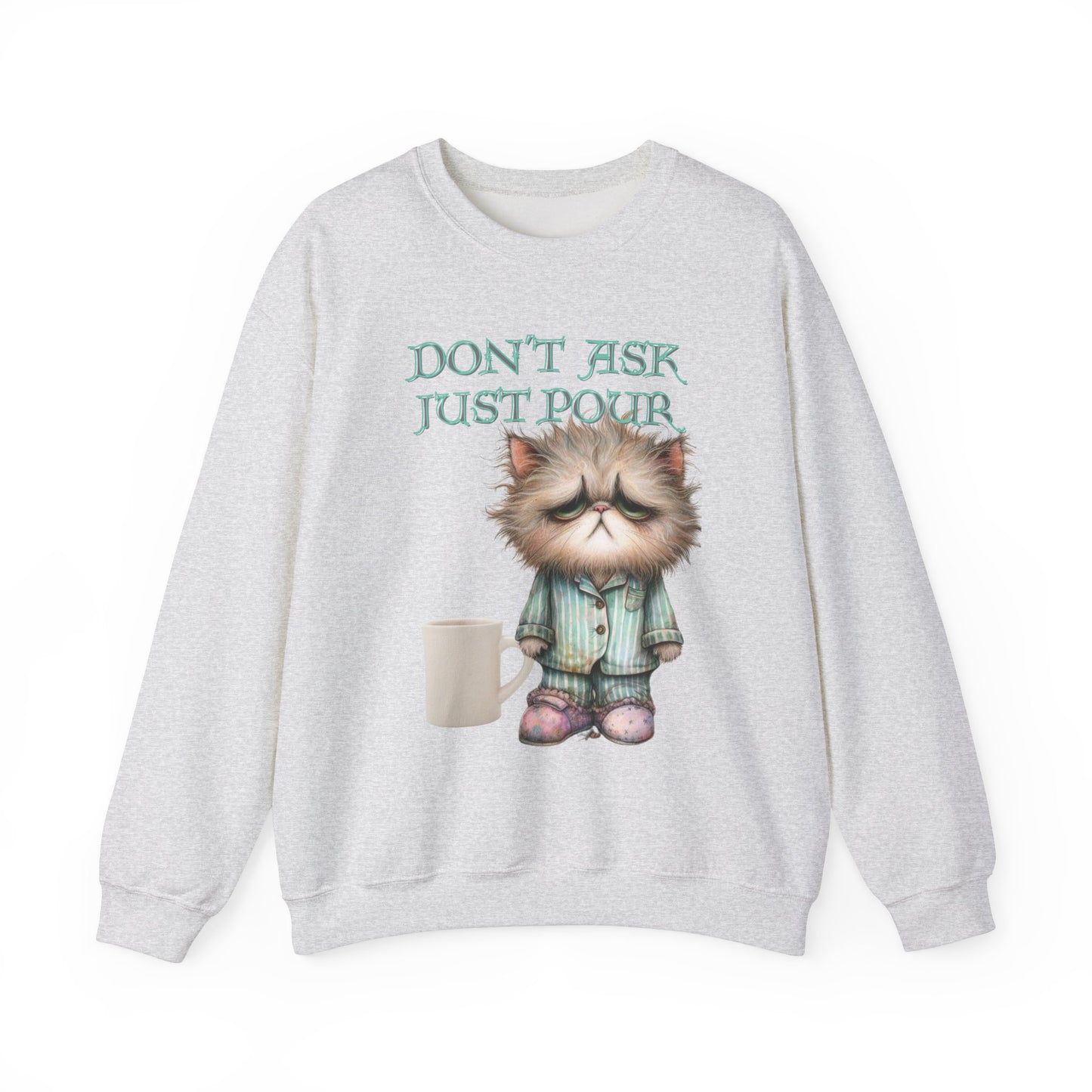 Just Pour Coffee Lover Sweatshirt Women's Top - Funny Cat Lover Gift, Cozy Apparel