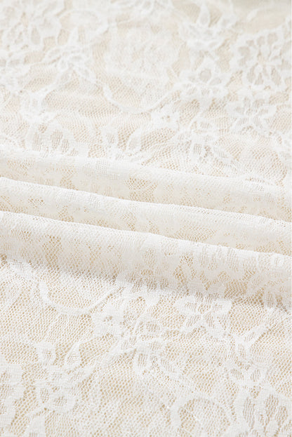 Sheer Lace Mesh Mock Neck Long Sleeve Top