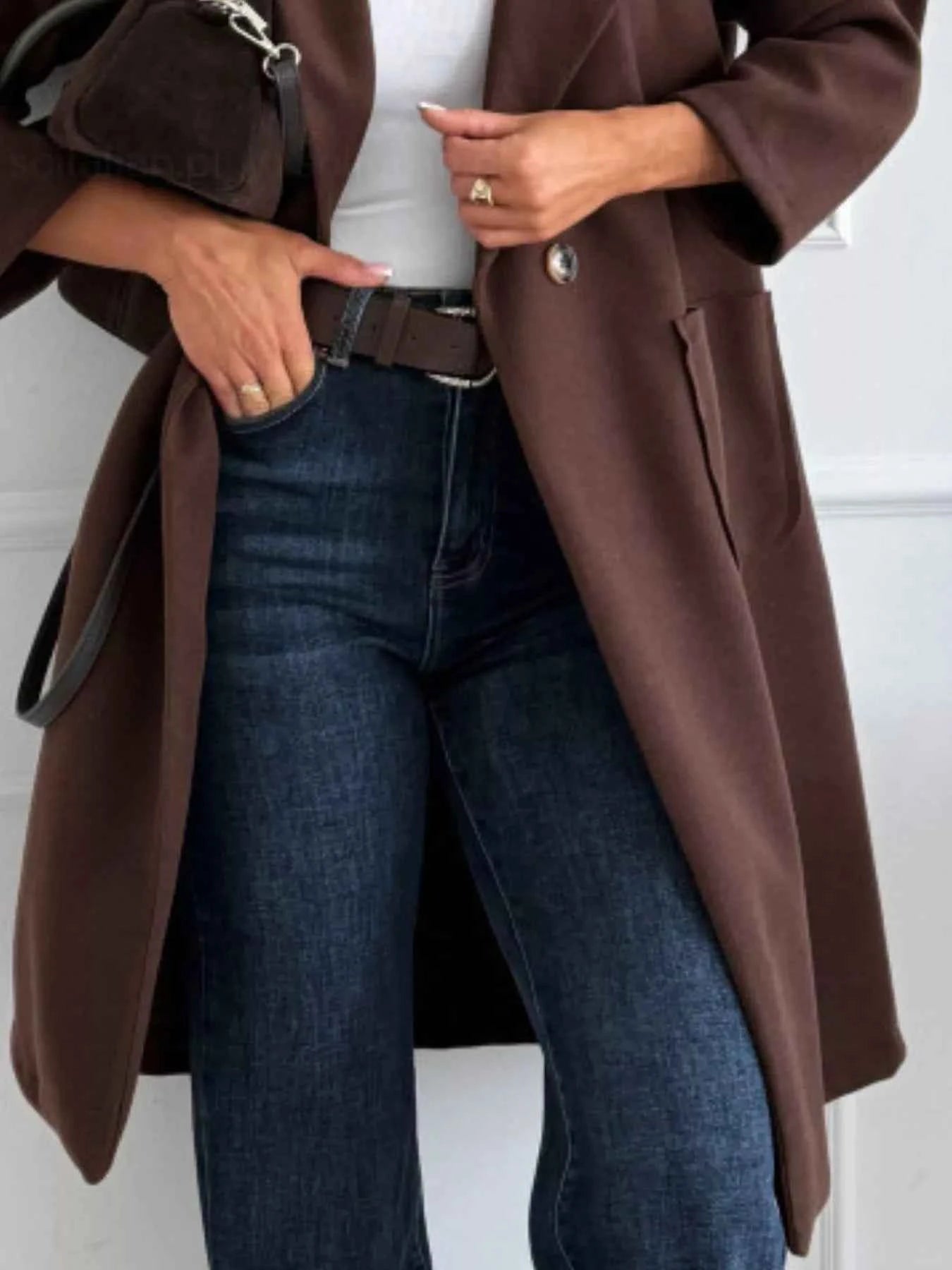 Long-Sleeve Single-Breasted Trench Coat