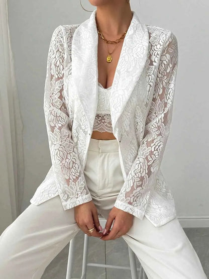 Chic Sheer Lace Lapel Blazer