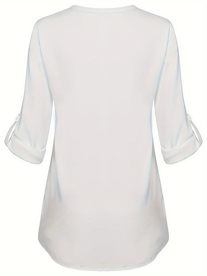 Women's Pearl Button Blouse - Long Sleeved Casual Versatile Top - The Eggy's store
