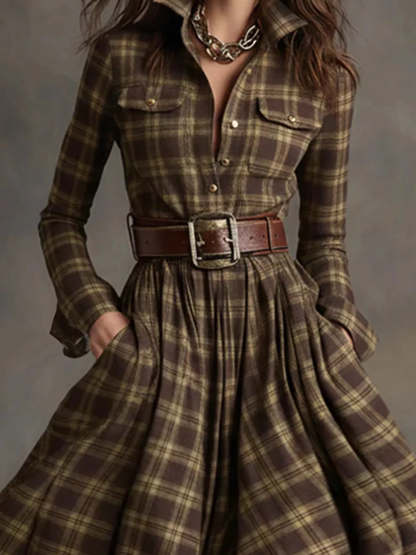 Plaid Button Front Maxi Dress