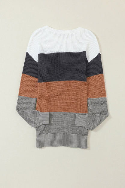 Colorblock Stripe Round Neck Pullover Sweater