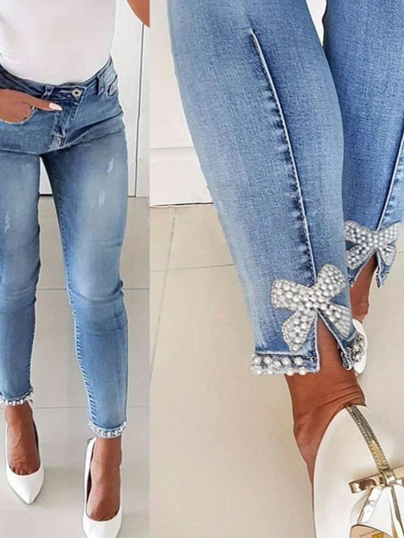 Skinny Split Hem with Floral Flair Women's Jeans
