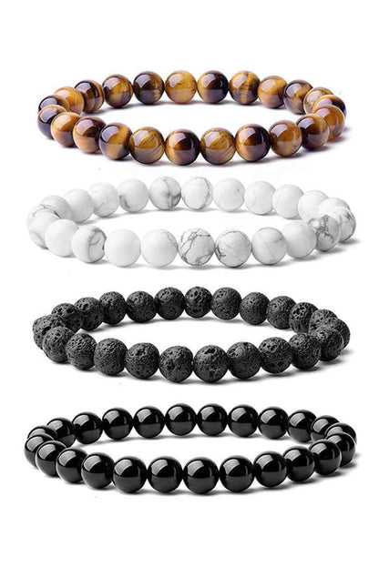 Black Retro Beaded Crystal 4pcs Bracelet Set