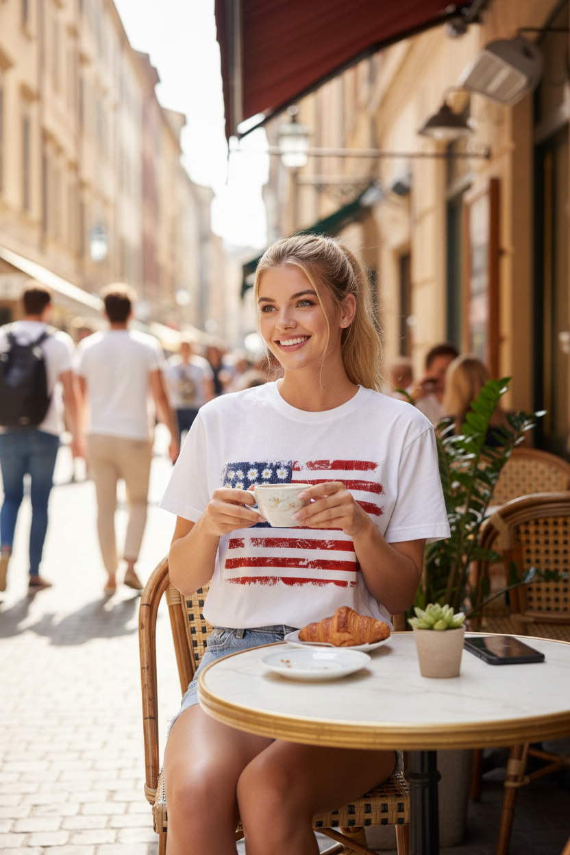 Vintage Americana Distressed Flag Graphic Women's T-Shirt