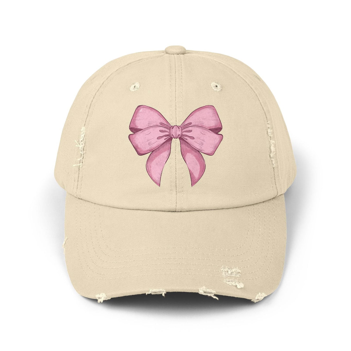 Cap with Pink Bow, Distressed Baseball Hat, Fashion Accessory, Hat for Women, Vintage Style Headwear, Streetwear Cap - The Eggy's store
