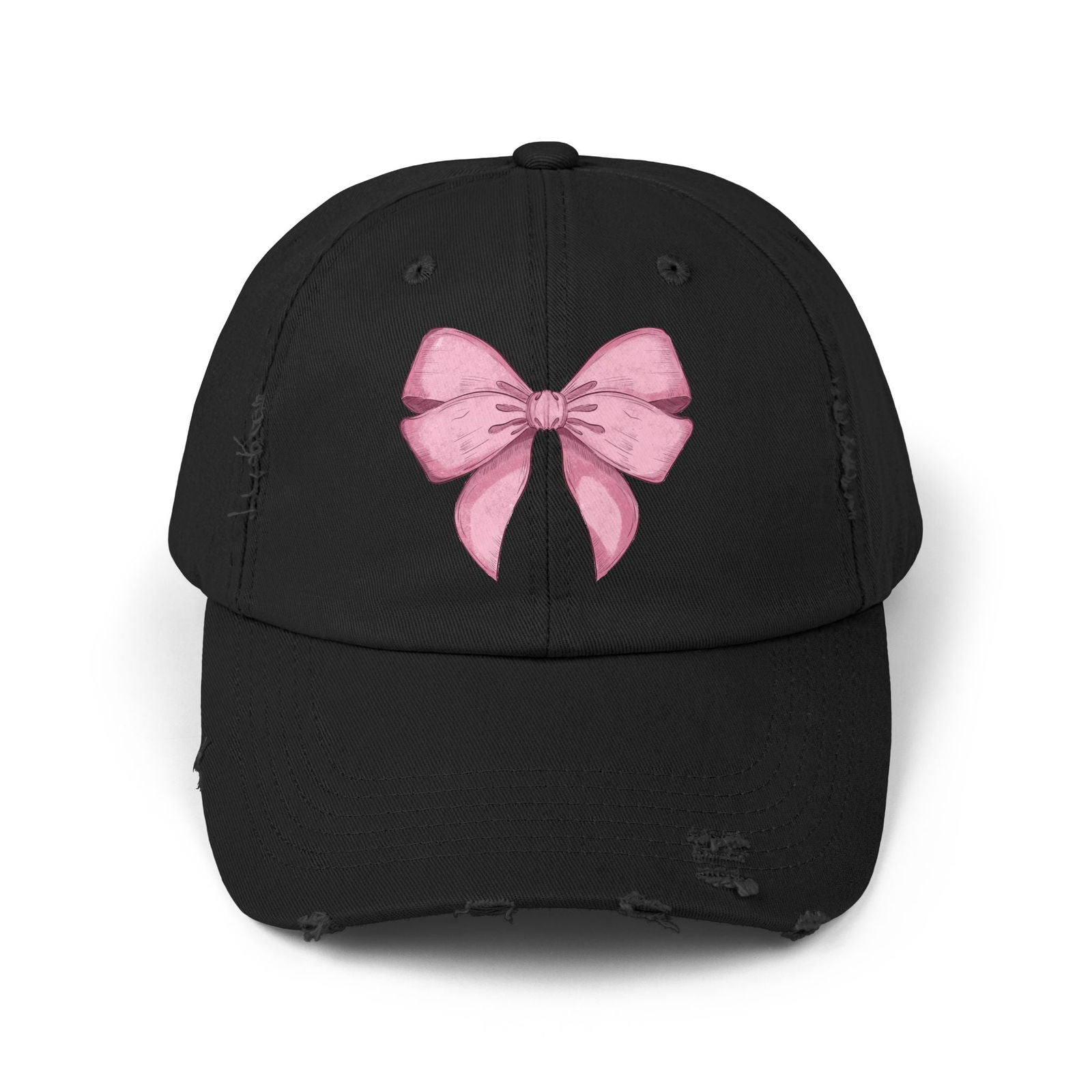 Cap with Pink Bow, Distressed Baseball Hat, Fashion Accessory, Hat for Women, Vintage Style Headwear, Streetwear Cap - The Eggy's store