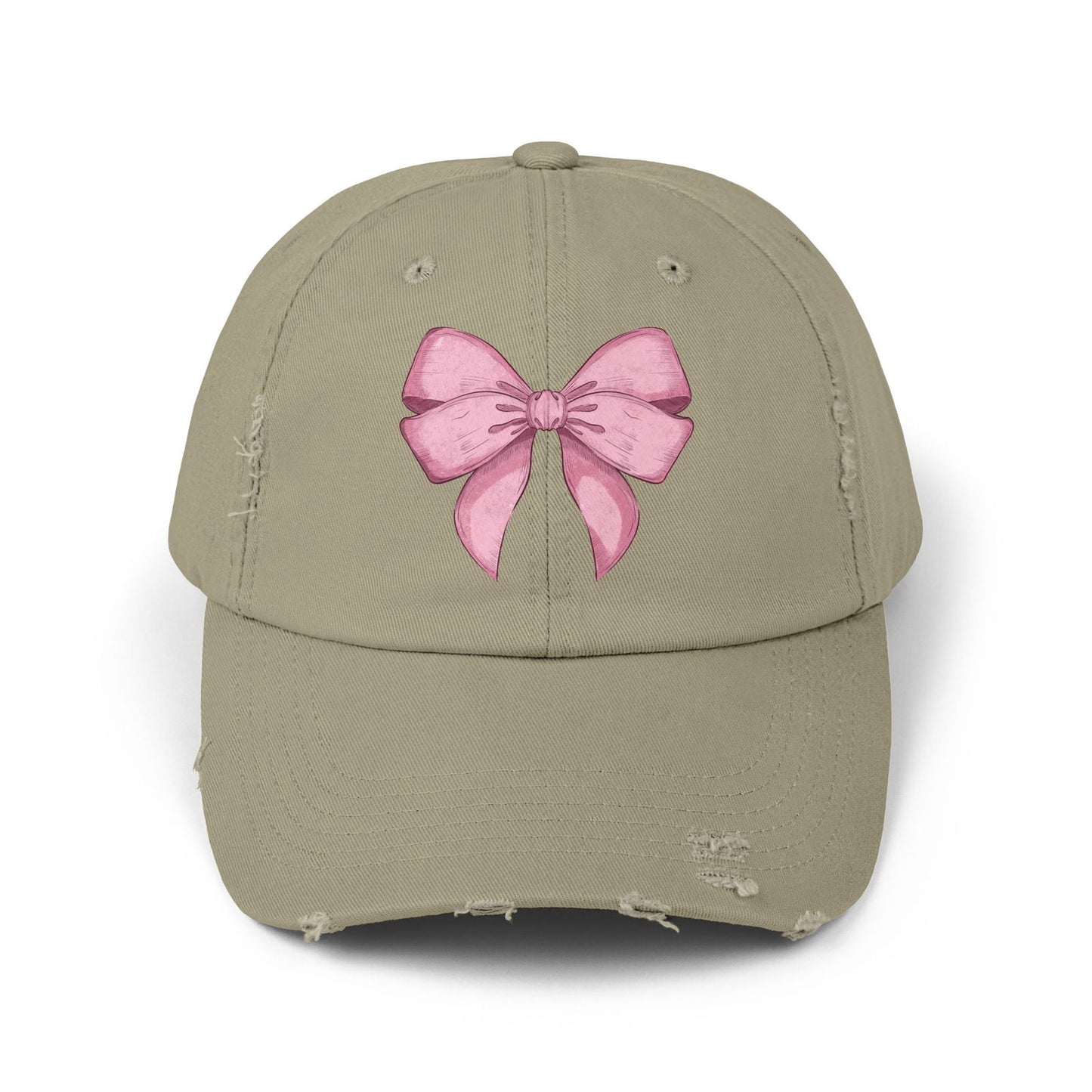 Cap with Pink Bow, Distressed Baseball Hat, Fashion Accessory, Hat for Women, Vintage Style Headwear, Streetwear Cap - The Eggy's store