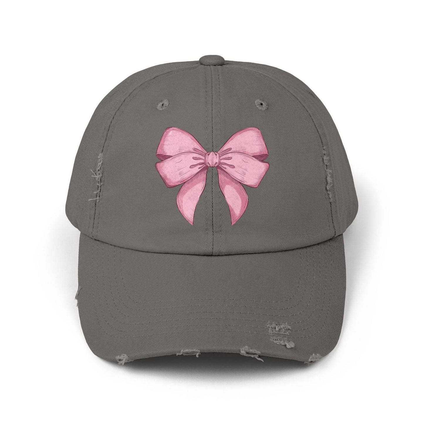 Cap with Pink Bow, Distressed Baseball Hat, Fashion Accessory, Hat for Women, Vintage Style Headwear, Streetwear Cap - The Eggy's store