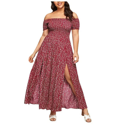 Plus Size Floral Print Off-Shoulder Dress