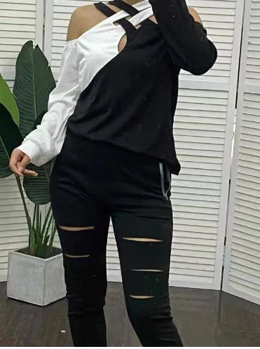 Color-Block Long-Sleeved Women's Casual Women's Blouse