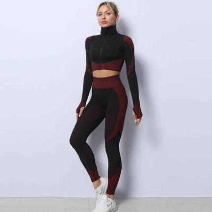 Women's Tracksuit Set 3 Piece High Waist Leggings and Crop Top Zip Up