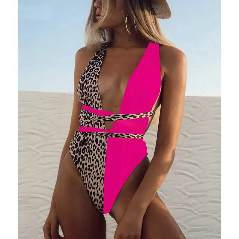 Deep V-Neck One-Piece Swimsuit