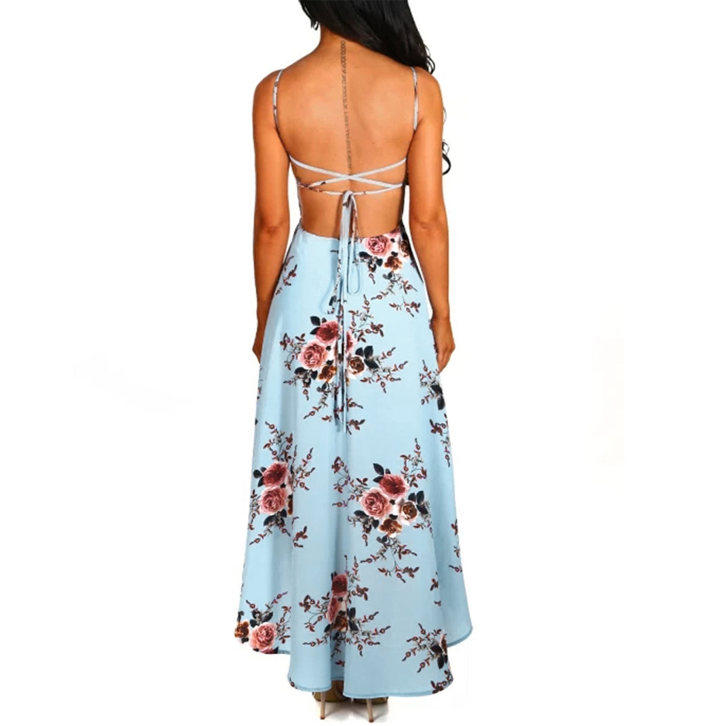 Floral Print Backless A-Line Midi Dress