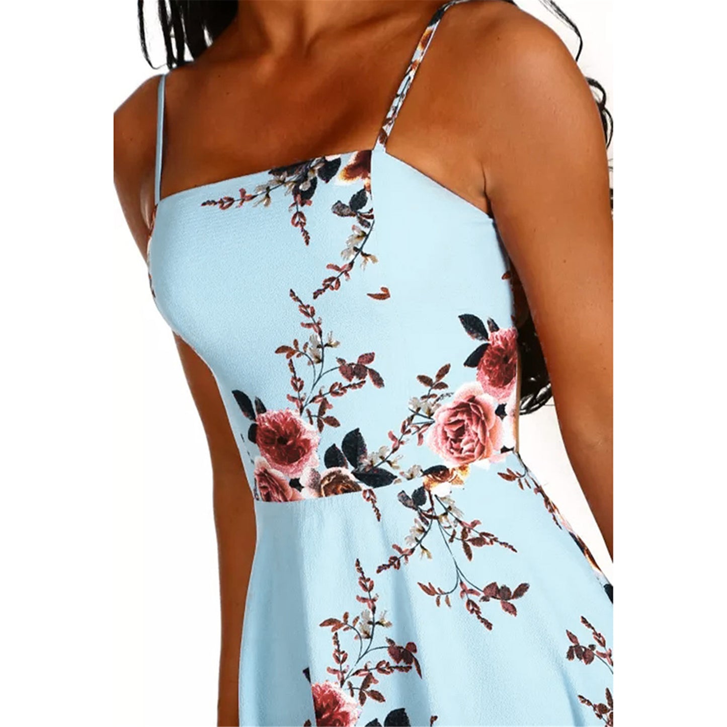 Floral Print Backless A-Line Midi Dress