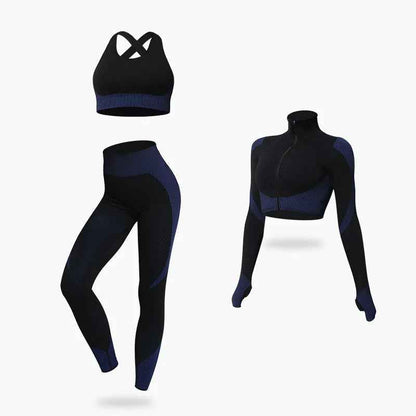 Women's Tracksuit Set 3 Piece High Waist Leggings and Crop Top Zip Up