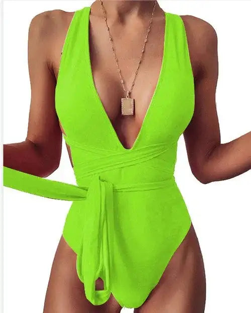 Deep V-Neck One-Piece Swimsuit