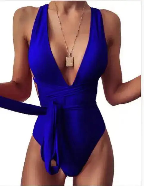 Deep V-Neck One-Piece Swimsuit
