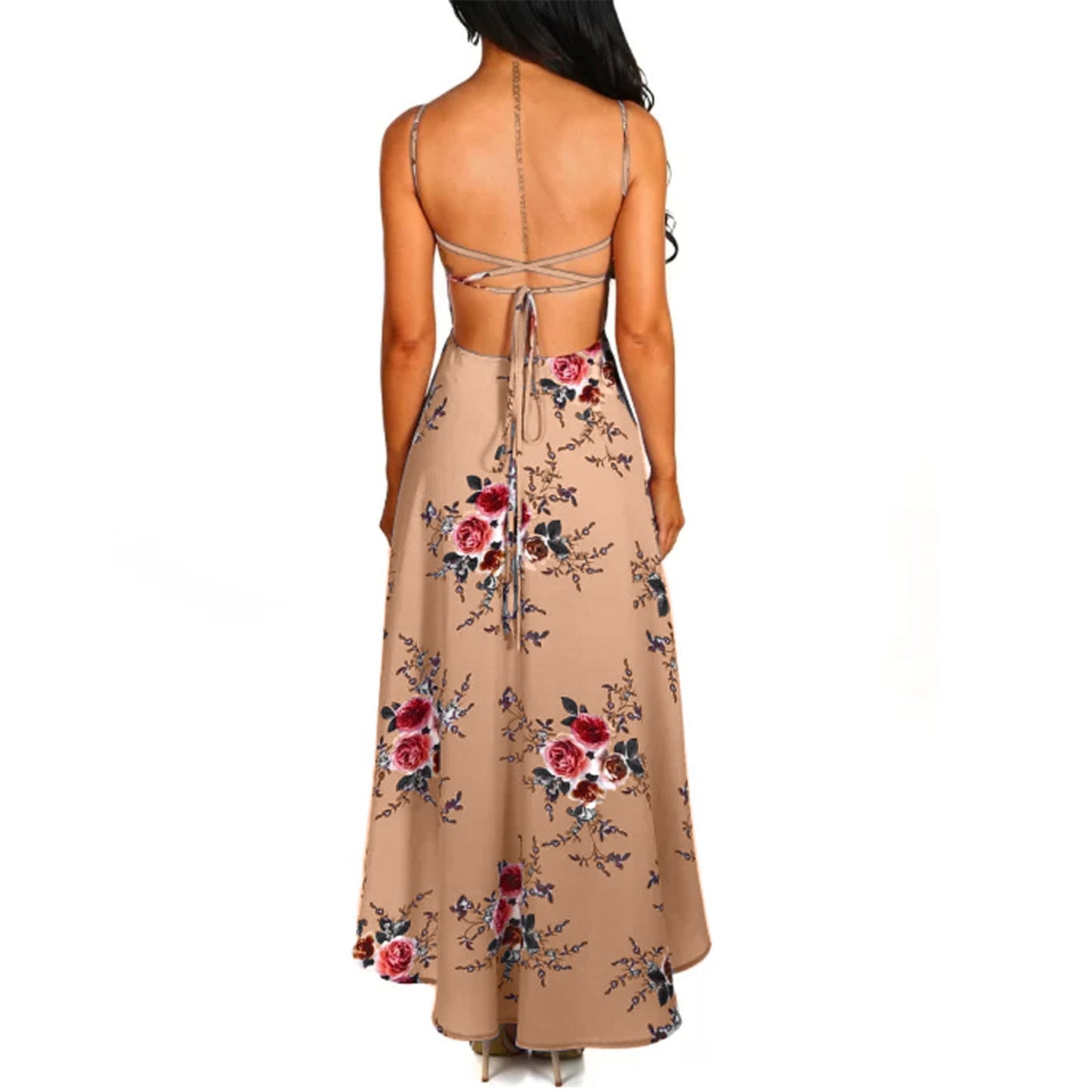 Floral Print Backless A-Line Midi Dress
