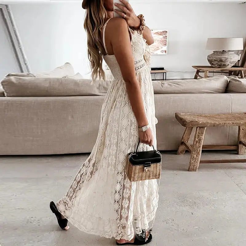 Off Shoulder Lace Maxi Dress