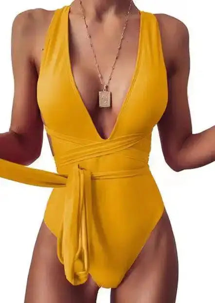 Deep V-Neck One-Piece Swimsuit