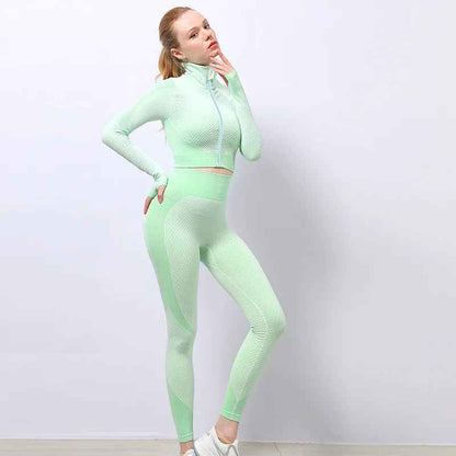 Women's Tracksuit Set 3 Piece High Waist Leggings and Crop Top Zip Up