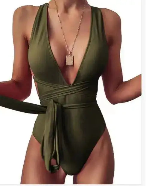 Deep V-Neck One-Piece Swimsuit