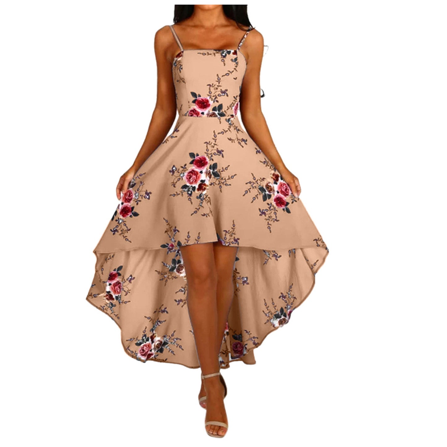 Floral Print Backless A-Line Midi Dress